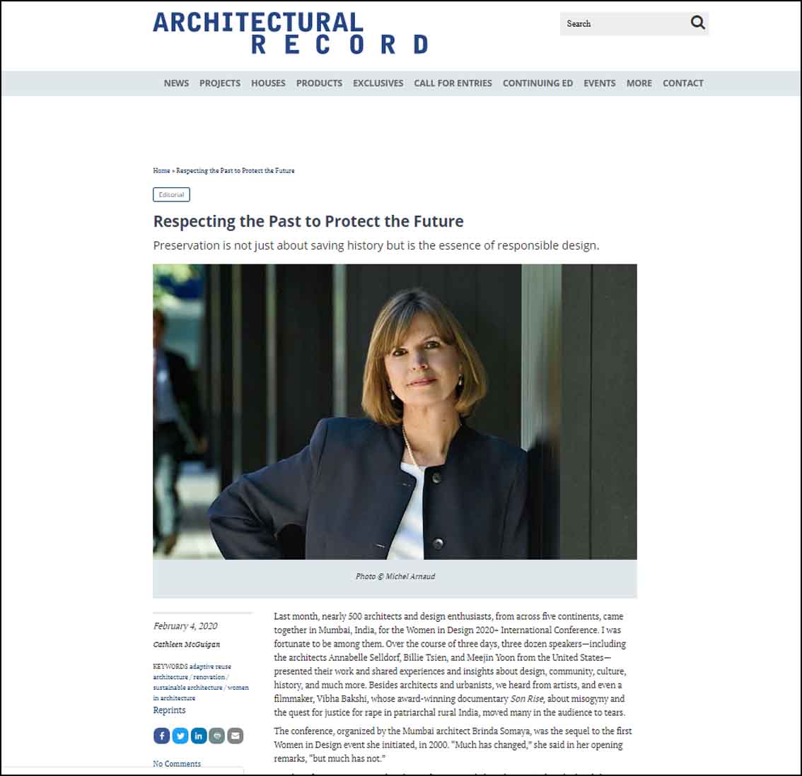 Respecting the Past to Protect the Future,  Architectural record -  February 2020